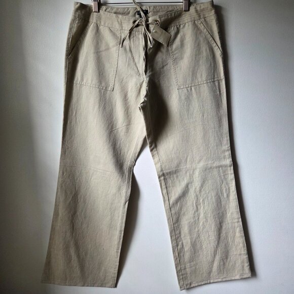 NWT J CREW BEIGE CITY FIT WIDE LEG LINEN/COTTON BLEND PANTS SZ 12 / LARGE - Picture 1 of 15